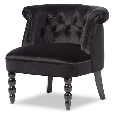 Wholesale Interiors Flax Victorian Style Velvet Fabric Upholstered Vanity Accent Chair, Large, Black