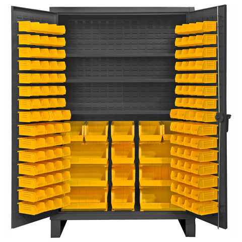 Durham Extra Heavy Duty Welded 12 Gauge Steel Cabinet with 134 Bins, HDC48-134-3S95, 1200 lbs Shelf Capacity, 24" Length x 48" Width x 78" Height, 3 Shelves
