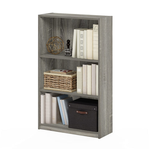 Furinno JAYA Book Shelf, 3-Tier Bookshelf, Bookcase with Adjustable Shelves, 9.5 x 24.5 x 40.3, for Organization and Storage, for Living Room, Bedroom, Home Office, French Oak