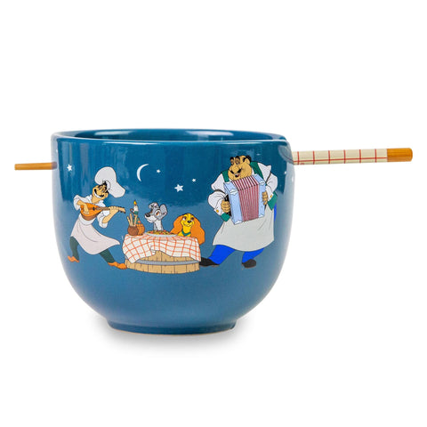 Disney Lady And The Tramp Serenade Ceramic Ramen Dinnerware Set | Includes 20-Ounce Noodle Bowl and Wooden Chopsticks
