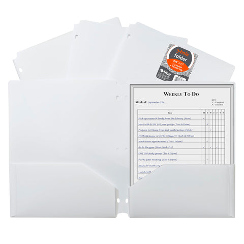 C-Line Two-Pocket Heavyweight Poly Portfolio Folder with Three-Hole Punch, Box of 25, White (33937-25)