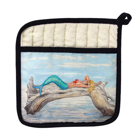 Betsy Drake PT155R Mermaid on Log Right Pot Holder