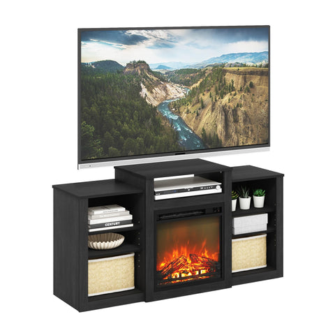 Furinno Jensen TV Stand with Fireplace, Entertainment Center, TV Console for TV up to 55 Inch with Fireplace, for Living Room, Bedroom, Dark Americano
