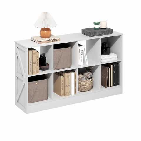 Furinno Jensen Book Shelf, 8-Cube Farmhouse Bookshelf, Display Bookcase, 11.8 x 47.6 x 26.8, for Living Room, Bedroom, Home Office, White