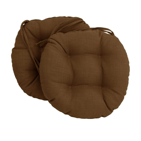 Blazing Needles Spun Polyester Solid Outdoor Round Tufted Chair Cushions Set, Set of 2, 16", Mocha