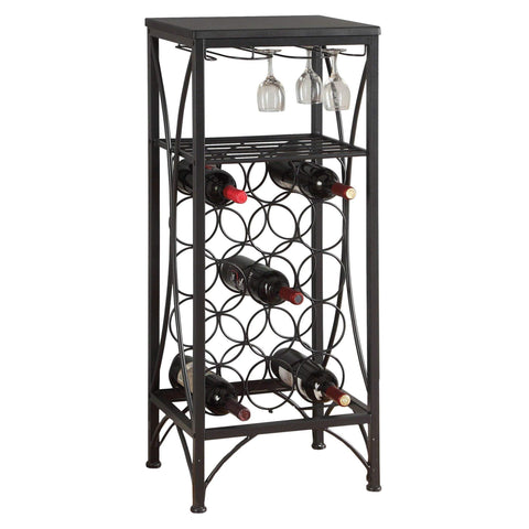 Monarch Specialties 3347 Home Bar, Wine Rack, Metal, Black, Transitional Bar-40 Bottle and Glass, 16.25" L x 12.5" W x 40.5" H