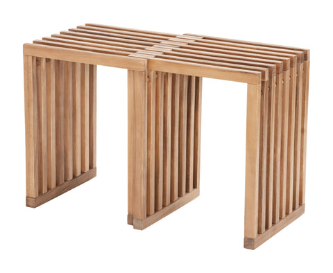 Zuo Riviera Extendable Stool (Set of 2) Natural, Natural Bench, Modern Style, Weather Resistant Solid Acacia Wood Frame, Solid Acacia Wood, Outdoor Dining, 15.7~26.6" W x 13.4" D x 18.3" H