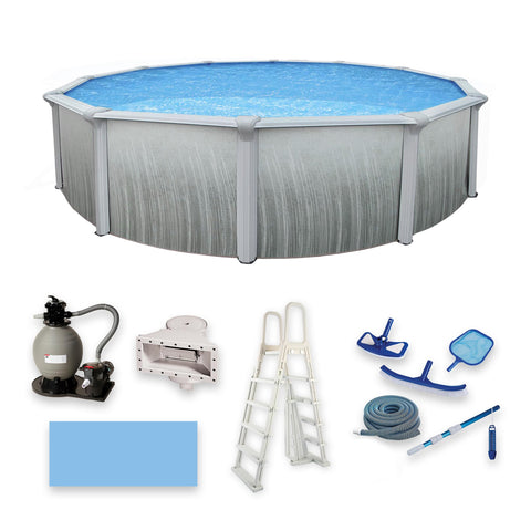 Martinique 18-ft Round 52-in Deep 7-in Top Rail Metal Wall Swimming Pool Package