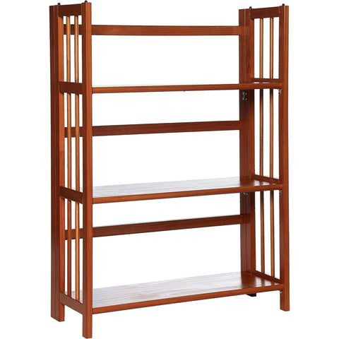 Oakestry Compact 3-Tier Solid Wood Foldable & Stackable Bookcase – Space-Saving Portable Shelf Unit for Storage, Display, and Home Organization (Mahagony)
