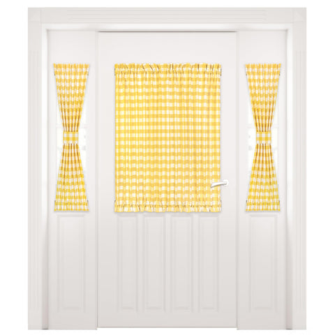 Light Filtering French Door Curtain Panel - 25" x 40"- Sidelight Window Coverings with Adjustable Tieback for Living Room, Patio & Front Doors - Machine Washable Drapes - Buffalo Check Yellow