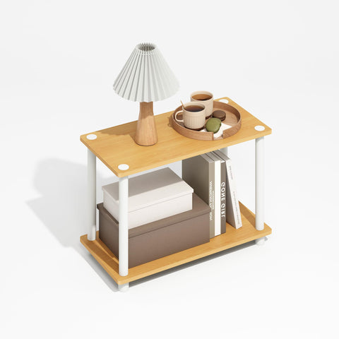 Furinno Turn-N-Tube 2-Tier No Tools Tube Shelf/End Table Light Beech/White