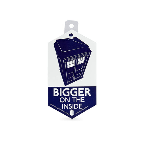 Doctor Who Sticker: Bigger On The Inside - 4-Inch Tardis White Vinyl Sticker - Graphic Print Decals - Accessories for Car, Wall, Bumper, Laptop, Window - Classic DW Decal Stickers - Great Gift Idea