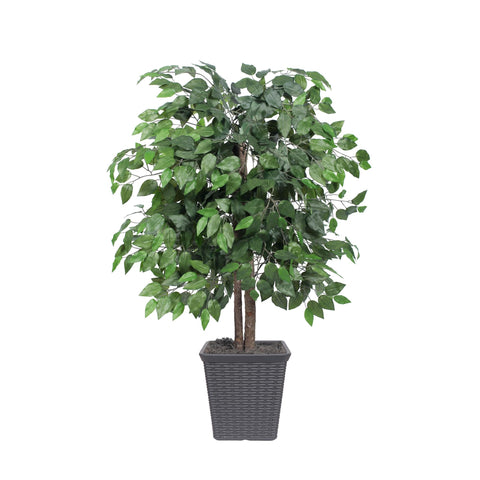 Vickerman Everyday 4' Artificial Ficus Bush in a Grey Square Pot - Lifelike Home Or Office Decor - Premium Faux Potted Plant - Maintenance Free Ficus Plant