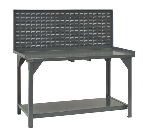 Durham Heavy Duty Steel/Iron Workbench with Back/End Stops and Louvered Panel, DWB-3060-BE-LP-95, 4000 lbs Capacity, 30" Length x 60" Width x 58" Height