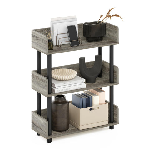 Furinno TURN-N-TUBE Display Shelf, 3-Tier Storage Shelves with Side Panels, Open Shelves Book Shelf with Rounded Corner Top Edges, for Organization and Storage, Living Room, Home Office, French Oak