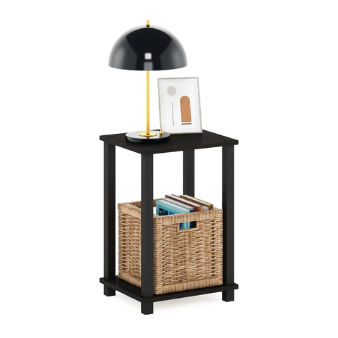 Furinno Simplistic Side Table, 2-Tier Small End Table with Open Shelf, Easy Assembly Toolless Night Stand, Nightstand, for Living Room, Bedroom, Espresso