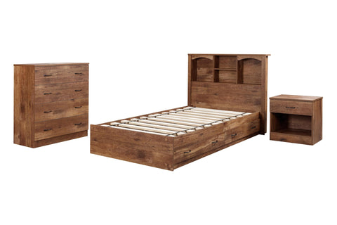 OS Home and Office Furniture Twin Sized Bookcase Headboard Platform Bed in Oak