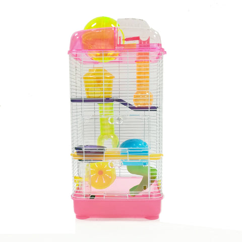 YML 3-Level Clear Plastic Dwarf Hamster Mice Cage with Ball on Top, Pink, 6 LBS (H3030PK)