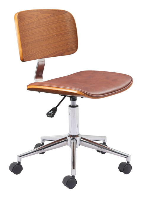 Zuo Duravel Office Chair Brown, Brown Office Chair, Modern Style, Faux Leather, Plush and Durable Faux Leather Fabric, Plywood, Indoor Office, 24.8" W x 24.8" D x 30.1~34.8" H, Non-Stackable