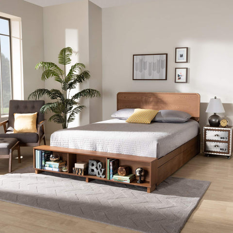 Baxton Studio Vita Modern Transitional Ash Walnut Brown Finished Wood 4-Drawer Queen Size Platform Storage Bed