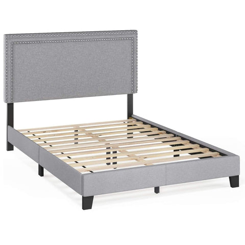 Oakestry Classic Double Row Nail Head Bed Frame, Twin Size, Glacier Finish, 12PC Slat Support System, Upholstered Platform Bed with Sturdy Wooden Frame, Modern and Durable Bedroom Furniture