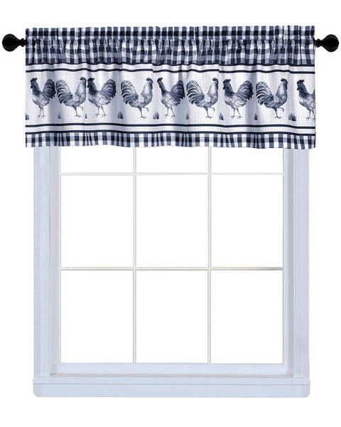 ACHIM Light Filtering Barnyard Valance Curtains for Windows - 58 x 14 - Navy, American Farmhouse Style Pleated Valances for Kitchen & Living Room - Polyester, Machine Washable Home Furnishings