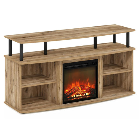 Oakestry Fireplace TV Stand Entertainment Center with Electric Fireplace Open Shelving Storage Flagstaff Oak Finish