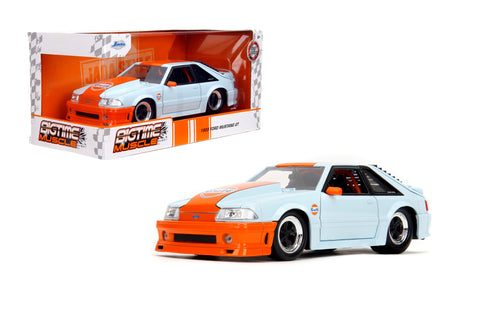 Jada Bigtime Muscle 1:24 1989 Ford Mustang Gulf Die-Cast Car, Toys for Kids and Adults(Blue)