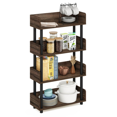 Furinno TURN-N-TUBE 4-Tier Display Shelf, Storage Shelves, Book Shelf, Open Shelves with Rounded Corner Top Edges, for Organization and Storage, Living Room, Home Office, Walnut