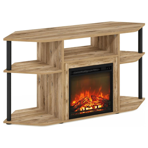 Oakestry Corner Fireplace TV Stand Entertainment Center with Electric Fireplace Open Storage Flagstaff Oak Finish
