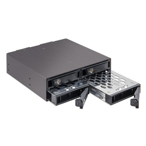 5.25” Mobile Rack for Quad 2.5” (4 Bay) SATA6G HDD/SSD, Metal Case with Cooling Fans and Tough Trays, Black Color