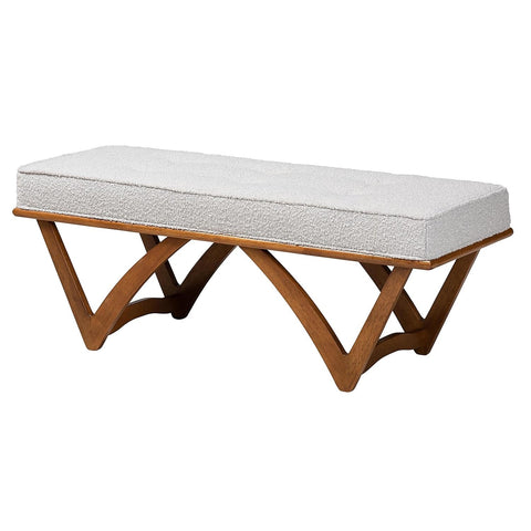 Baxton Studio Chenoa Gray Boucle Fabric and Walnut Brown Wood Bench