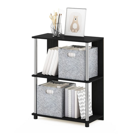 Furinno Jaya Simple Design 3-Tier Bookcase/Bookshelf/Display Rack with Stainless Steel Tubes, Americano