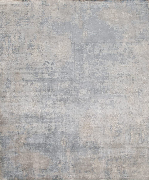 Pasargad Home Beverly Collection Hand-Loomed Silver/Blue Bsilk Area Rug with Cotton Backing- 6' 0'' X 9' 0''