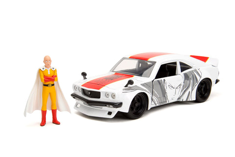 Jada One Punch Man 1:24 1974 Mazda RX-3 Die-cast Car & 2.75" Saitama Figure, Toys for Kids and Adults