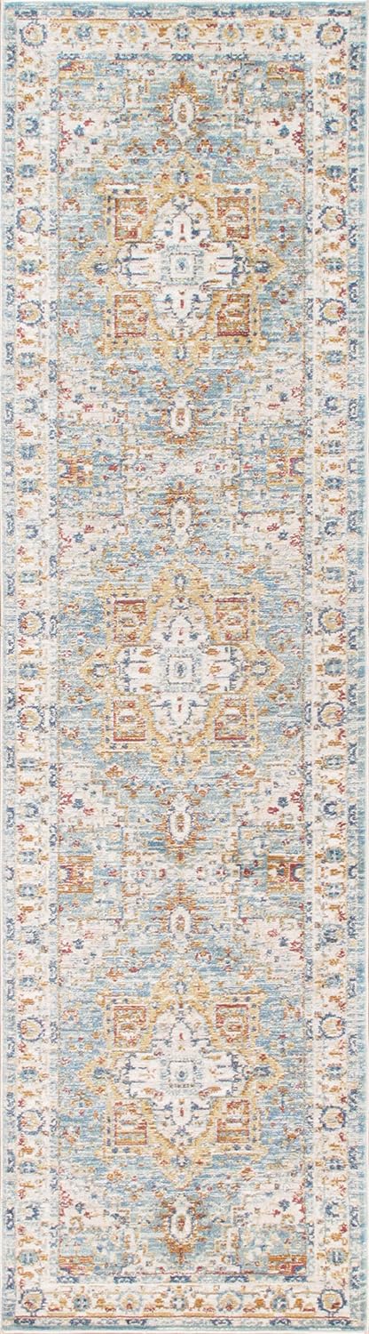Pasargad Home Turkish Heritage Design L. Blue/Ivory Area Rug for Living Room, Bedroom, Home Dining-2' 2'' X 8' 0''