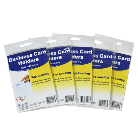 C-Line Self-Adhesive Business Card Holders, Top Loading, 2 x 3.5 Inches, Clear, 5-Packs (70257-5)