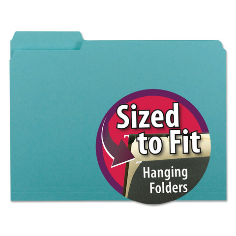 Smead Interior File Folder, 1/3-Cut Tab, Letter Size, Aqua, 100 per Box, Expandable File Folders for Filing Cabinet