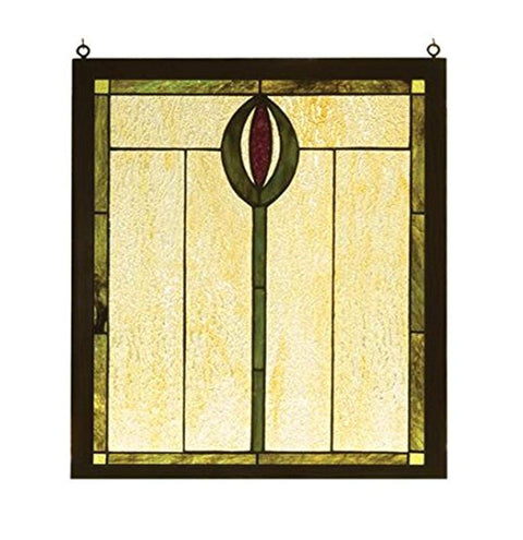 Meyda Tiffany 98100 Spear Wood Frame Stained Glass Window, 14" Width x 17" Height