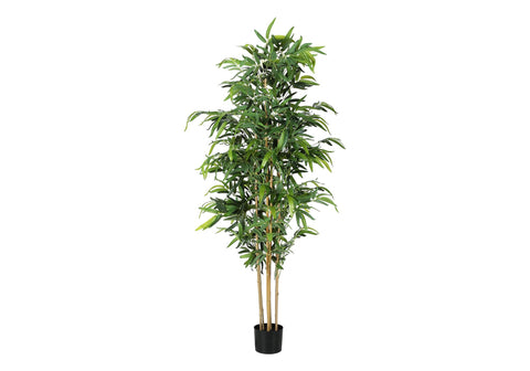 Monarch Specialties I 9592 Artificial Plant, 83" Tall, Bamboo Tree, Floor, Indoor, Potted, Real Touch, Green Leaves, Black Pot