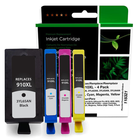 Clover Remanufactured Ink Cartridges Replacement for HP 910XL | Black High Yield, Cyan, Magenta, Yellow 4-Pack