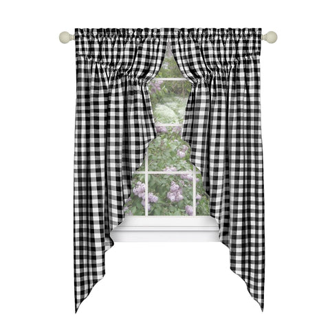 ACHIM Buffalo Check Gathered Swag Window Curtain Pair - 72 Inch Width, 63 Inch Length - Black & White Plaid - Light Filtering Farmhouse Country Drapes for Bedroom Living & Dining Room Home Decor