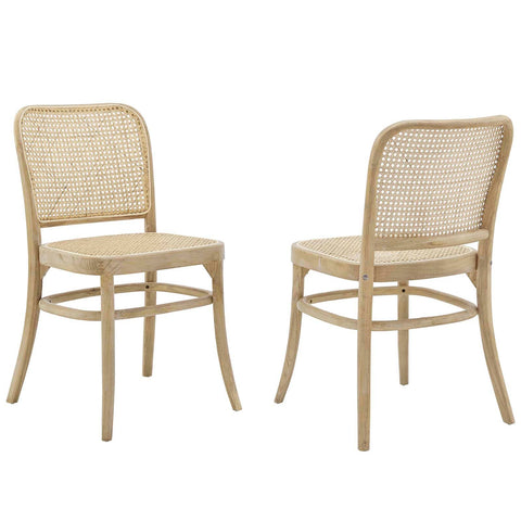 Modway Winona Elm Wood Cane Rattan Seat, Dining Side Chair - Set of 2, Gray