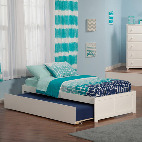 AFI Concord Twin Size Platform Bed with Footboard & Twin Trundle in White
