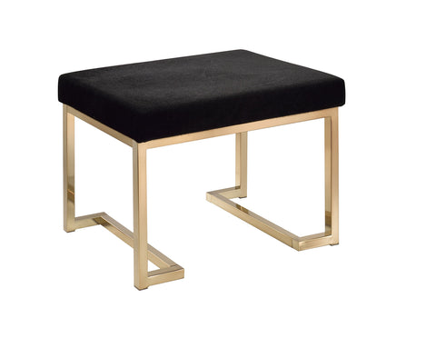 Acme Boice Rectangular Ottoman with Metal Tube in Black Fabric and Champagne