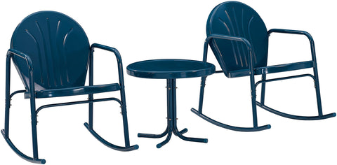 Griffith 3Pc Retro Outdoor Rocking Chair Set Navy Gloss - Side Table & 2 Rocking Chairs