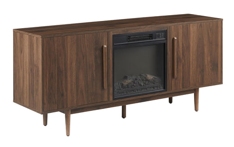 Crosley Furniture Liam Mid-Century Fireplace TV Stand for 65" TVs, Entertainment Center Storage Cabinets, Walnut