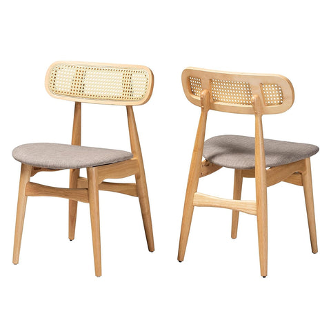 Baxton Studio Tarana Grey Fabric and Natural Oak Wood 2-Piece Dining Chair Set