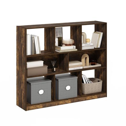 Furinno DALY Book Shelf, 8-Cube Bookshelf, Horizontal Cube Storage Organizer Bookcase, 10.9 x 47.2 x 39.4, for Living Room, Bedroom, Home Office, Amber Pine