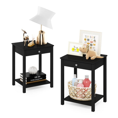 Furinno Classic Side Table with Drawer, 2 Pack, Americano